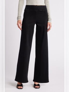 FRAME Jetset Slim Palazzo Pull-On Black Jeans Sheen Noir Size 1 - US 2